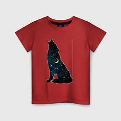 Футболка хлопковая детская Wolf howling at night, цвет: красный
