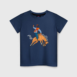 Футболка хлопковая детская Наездник на лошадкe, цвет: тёмно-синий