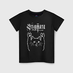 Футболка хлопковая детская Stigmata рок кот, цвет: черный