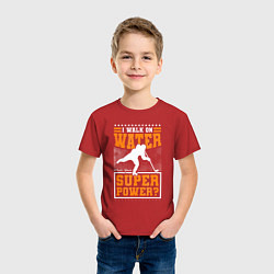 Футболка хлопковая детская Я хожу по воде а какая у тебя суперсила - хоккей, цвет: красный — фото 2