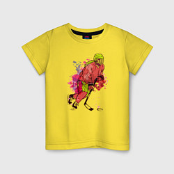 Футболка хлопковая детская Девочка хоккеист, цвет: желтый