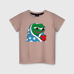 Футболка хлопковая детская Frog Pepe мем, цвет: пыльно-розовый