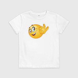 Футболка хлопковая детская Эмодзи - ОК, цвет: белый
