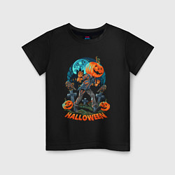 Футболка хлопковая детская Halloween Pumpkin, цвет: черный