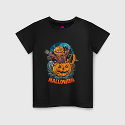 Футболка хлопковая детская Halloween Scarecrow, цвет: черный