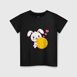 Футболка хлопковая детская Кролик с вкусняшкой, цвет: черный