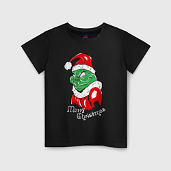 Футболка хлопковая детская Merry Christmas, Santa Claus Grinch, цвет: черный