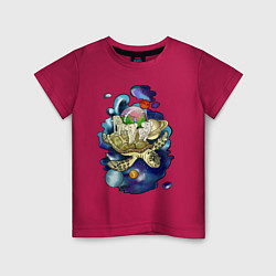 Футболка хлопковая детская Плоская земля - мир на черепахе, цвет: маджента