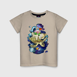 Футболка хлопковая детская Плоская земля - мир на черепахе, цвет: миндальный