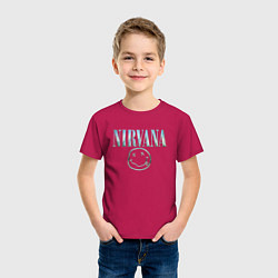 Футболка хлопковая детская Nirvana - смайлик, цвет: маджента — фото 2