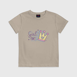 Футболка хлопковая детская Корона - girl power, цвет: миндальный