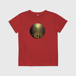 Футболка хлопковая детская Полная луна над туманным замком, цвет: красный