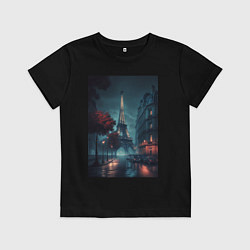 Футболка хлопковая детская Нейросеть - Ночной Париж, цвет: черный