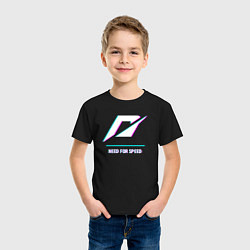 Футболка хлопковая детская Need for Speed в стиле glitch и баги графики, цвет: черный — фото 2