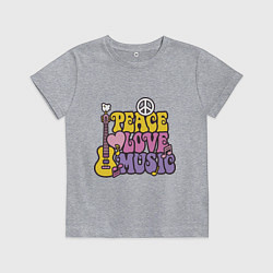 Футболка хлопковая детская Мир любовь и музыка, цвет: меланж