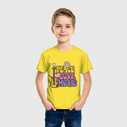 Футболка хлопковая детская Мир любовь и музыка, цвет: желтый — фото 2