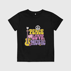 Футболка хлопковая детская Мир любовь и музыка, цвет: черный