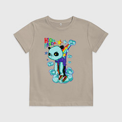 Футболка хлопковая детская Высокая панда, цвет: миндальный