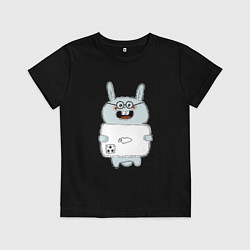 Футболка хлопковая детская Кролик с модным телефоном, цвет: черный