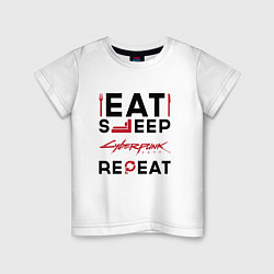 Детская футболка Надпись: eat sleep Cyberpunk 2077 repeat