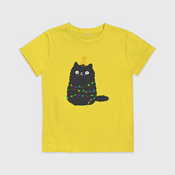 Футболка хлопковая детская Котик притворился ёлочкой, цвет: желтый