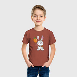 Футболка хлопковая детская Кролик с воздушной морковкой, цвет: кирпичный — фото 2