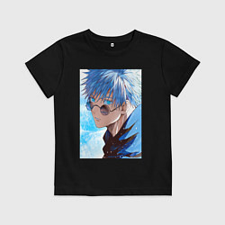 Футболка хлопковая детская Сатору Годжо в очках - Jujutsu kaisen, цвет: черный