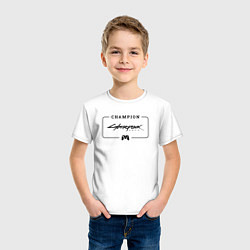 Футболка хлопковая детская Cyberpunk 2077 gaming champion: рамка с лого и джо, цвет: белый — фото 2