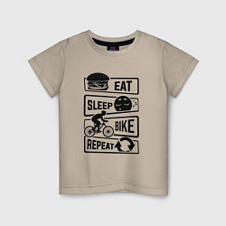 Футболка хлопковая детская Eat sleep bike repeat art, цвет: миндальный