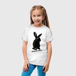 Футболка хлопковая детская Приношу счастье, черный кролик, символ 2023 года, цвет: белый — фото 2