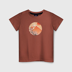 Футболка хлопковая детская Ветвь сакуры и вулкан, цвет: кирпичный