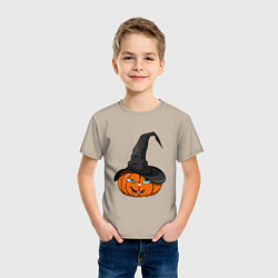 Футболка хлопковая детская Тыква в шляпе, цвет: миндальный — фото 2