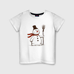 Детская футболка Новогодний снеговик с метлой