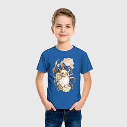 Футболка хлопковая детская Кролик в пионах, цвет: синий — фото 2