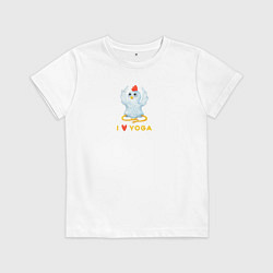 Футболка хлопковая детская Курица в позе лотоса занимается йогой, цвет: белый
