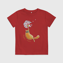 Футболка хлопковая детская Кот на одуванчике, цвет: красный