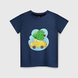 Футболка хлопковая детская Машина с елкой, цвет: тёмно-синий