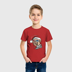 Футболка хлопковая детская Pug merry christmas, цвет: красный — фото 2