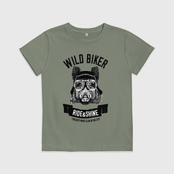 Футболка хлопковая детская Дикий байкер кабан, цвет: авокадо