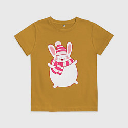 Футболка хлопковая детская Радостный круглый кролик, цвет: горчичный