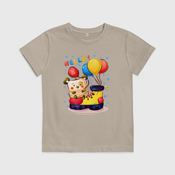 Футболка хлопковая детская Медведь с воздушным шаром на ботинке, цвет: миндальный