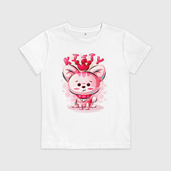 Футболка хлопковая детская Котёнок с короной, цвет: белый