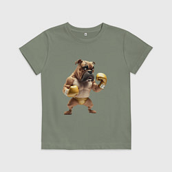 Футболка хлопковая детская Собака занимается боксом, цвет: авокадо