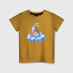 Футболка хлопковая детская Заяц на облаке, цвет: горчичный