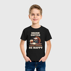 Футболка хлопковая детская Drink Coffee, Read Books, Be Happy, цвет: черный — фото 2