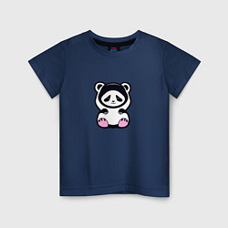 Футболка хлопковая детская Милая панда в капюшоне, цвет: тёмно-синий