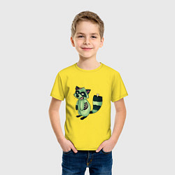 Футболка хлопковая детская Зеленый енот зомбак, цвет: желтый — фото 2