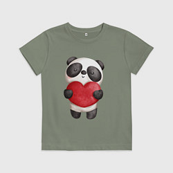 Футболка хлопковая детская Панда держит сердечко, цвет: авокадо
