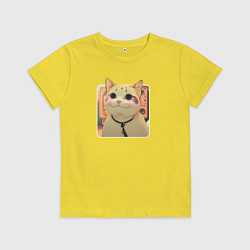 Футболка хлопковая детская Cat smiling meme art, цвет: желтый