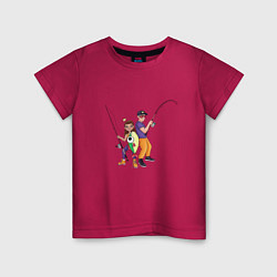 Футболка хлопковая детская Девушка и парень на рыбалке, цвет: маджента